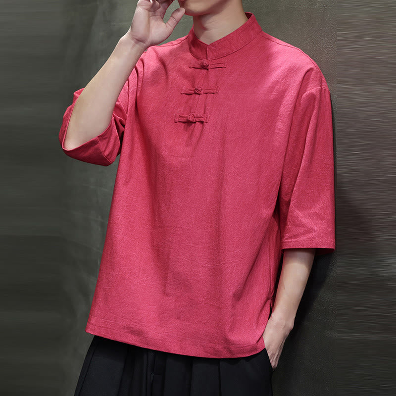 Chemise en coton et lin à manches mi-longues pour homme avec boutons de grenouille et Buddha Stones - image 15