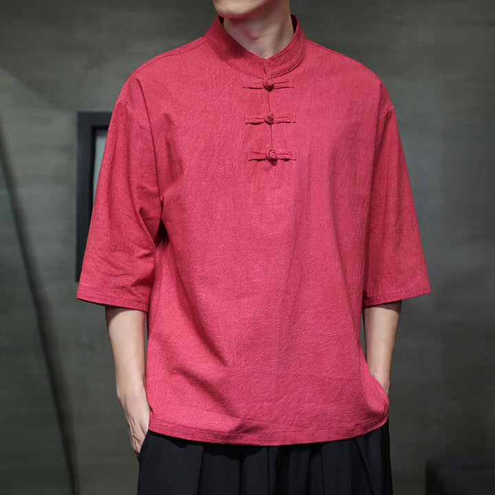 Chemise en coton et lin à manches mi-longues pour homme avec boutons de grenouille et Buddha Stones - image 16