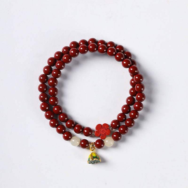 Bracelet de bénédiction à double tour avec breloque en forme de lotus et Buddha Stones