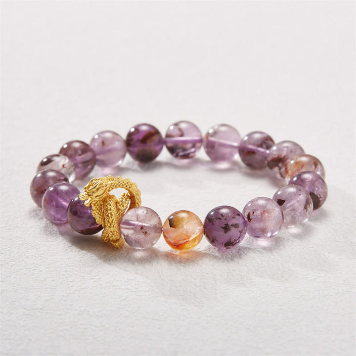 Bracelet de sagesse dragon plaqué or en cuivre fantôme violet Buddha Stones