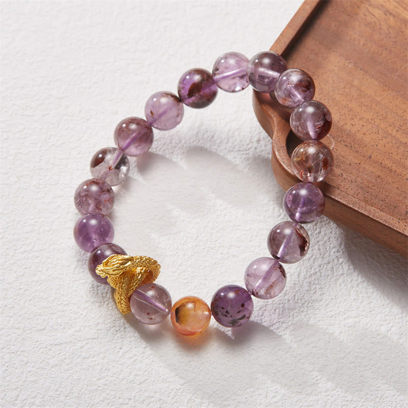 Bracelet de sagesse dragon plaqué or en cuivre fantôme violet Buddha Stones