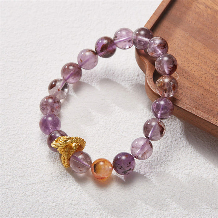 Bracelet de sagesse dragon plaqué or en cuivre fantôme violet Buddha Stones