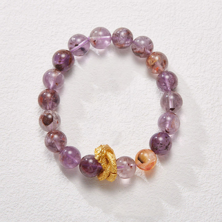 Bracelet de sagesse dragon plaqué or en cuivre fantôme violet Buddha Stones