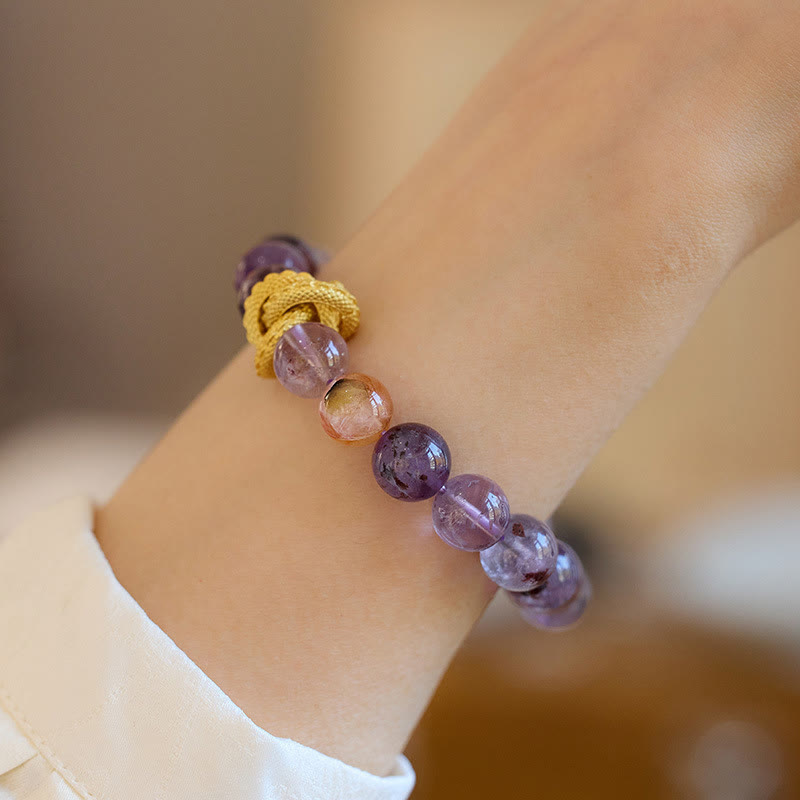 Bracelet de sagesse dragon plaqué or en cuivre fantôme violet Buddha Stones