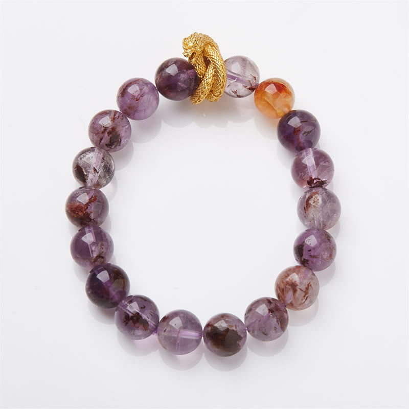 Bracelet de sagesse dragon plaqué or en cuivre fantôme violet Buddha Stones