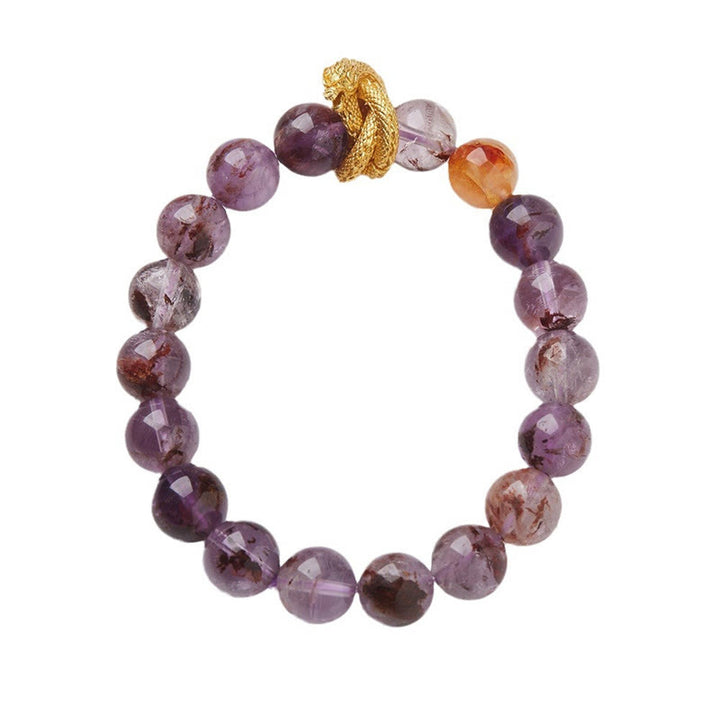 Bracelet de sagesse dragon plaqué or en cuivre fantôme violet Buddha Stones