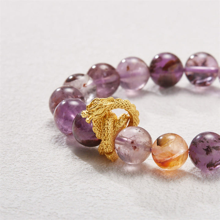Bracelet de sagesse dragon plaqué or en cuivre fantôme violet Buddha Stones