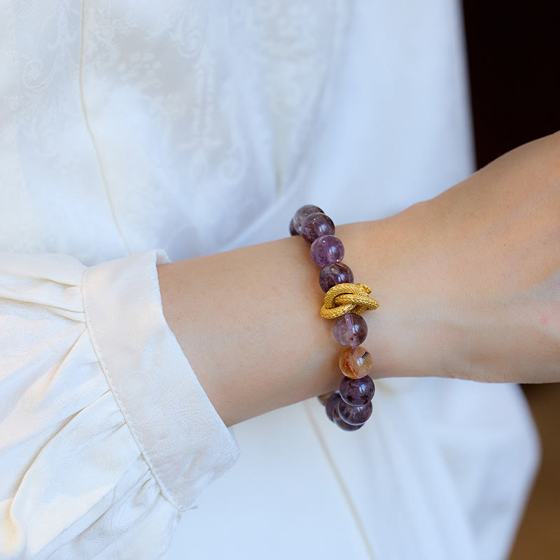 Bracelet de sagesse dragon plaqué or en cuivre fantôme violet Buddha Stones