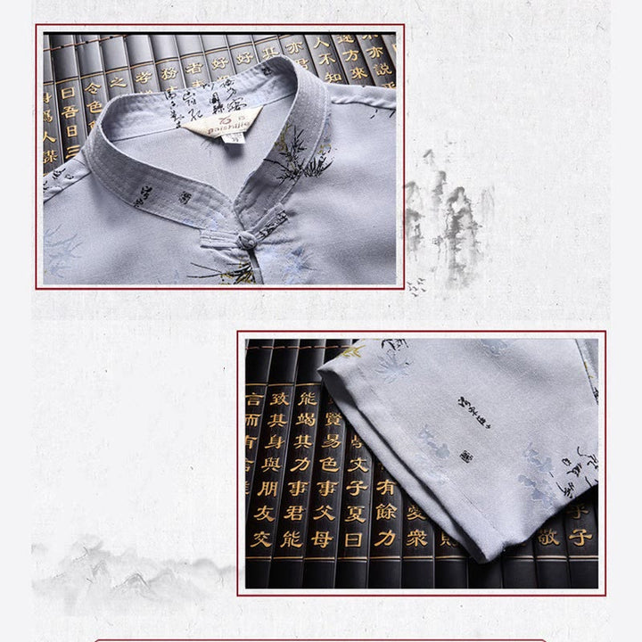 Chemise à manches courtes en lin avec poches et boutons en forme de grenouille et de Buddha Stones - image 11