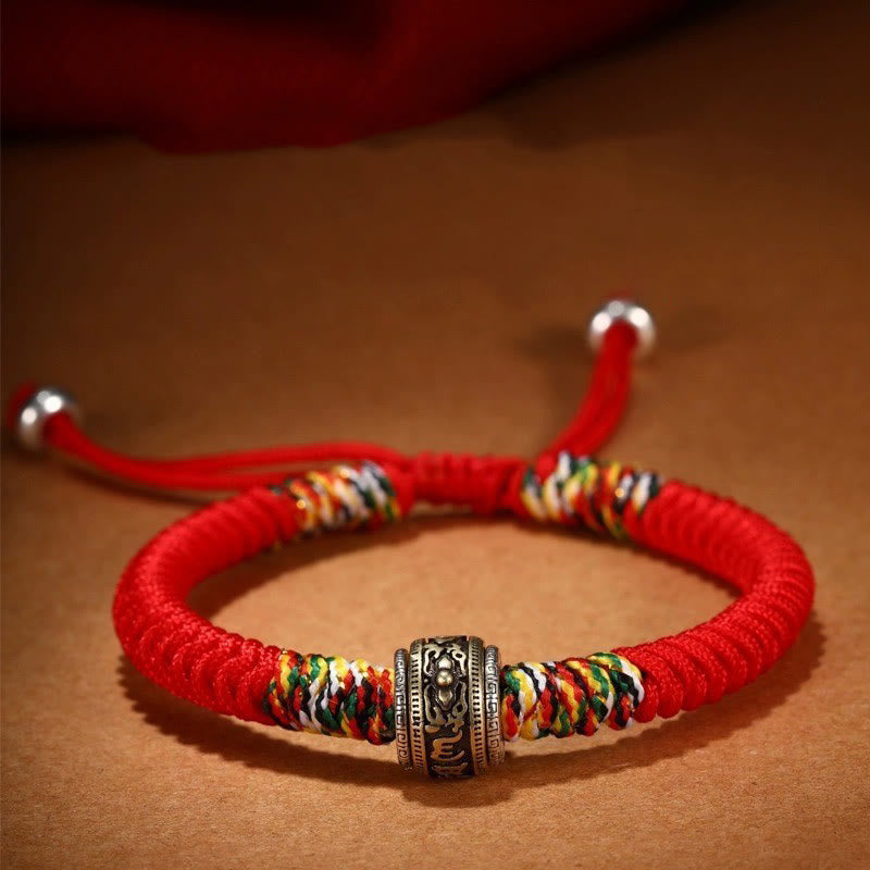 Bracelet Buddha Stones en argent sterling 925 Om Mani Padme Hum King Kong Knot Faith - Rouge (tour de poignet : 14-21 cm) - Om Mani Padme Hum - image 1