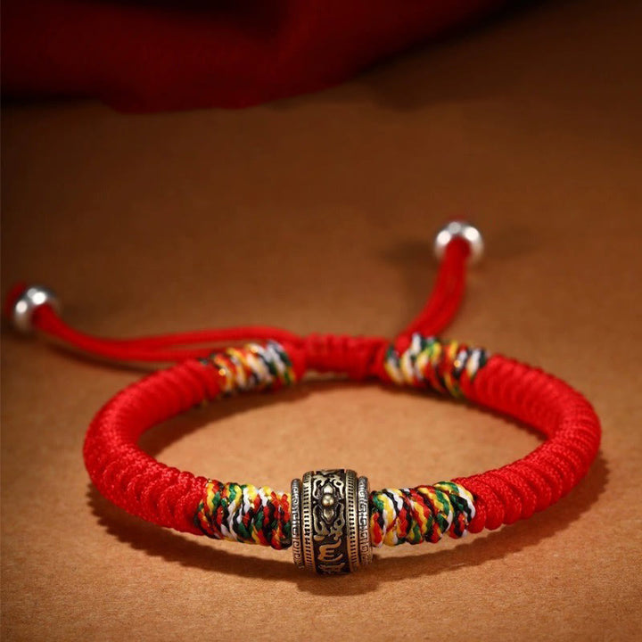 Bracelet Buddha Stones en argent sterling 925 Om Mani Padme Hum King Kong Knot Faith - Rouge (Tour de poignet : 14-21 cm) - Om Mani Padme Hum - image 1