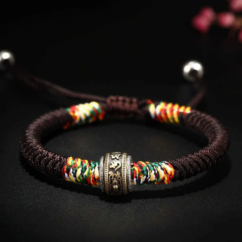 Bracelet Buddha Stones en argent sterling 925 Om Mani Padme Hum King Kong Knot Faith - Marron (Tour de poignet : 14-21 cm) - Om Mani Padme Hum - image 20