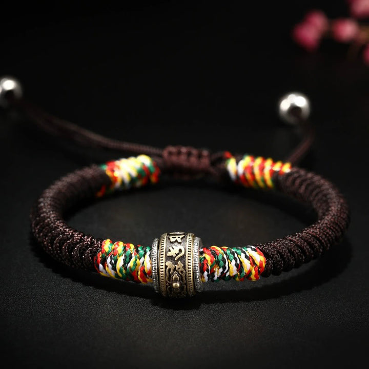 Bracelet Buddha Stones en argent sterling 925 Om Mani Padme Hum King Kong Knot Faith - Marron (Tour de poignet : 14-21 cm) - Om Mani Padme Hum - image 20