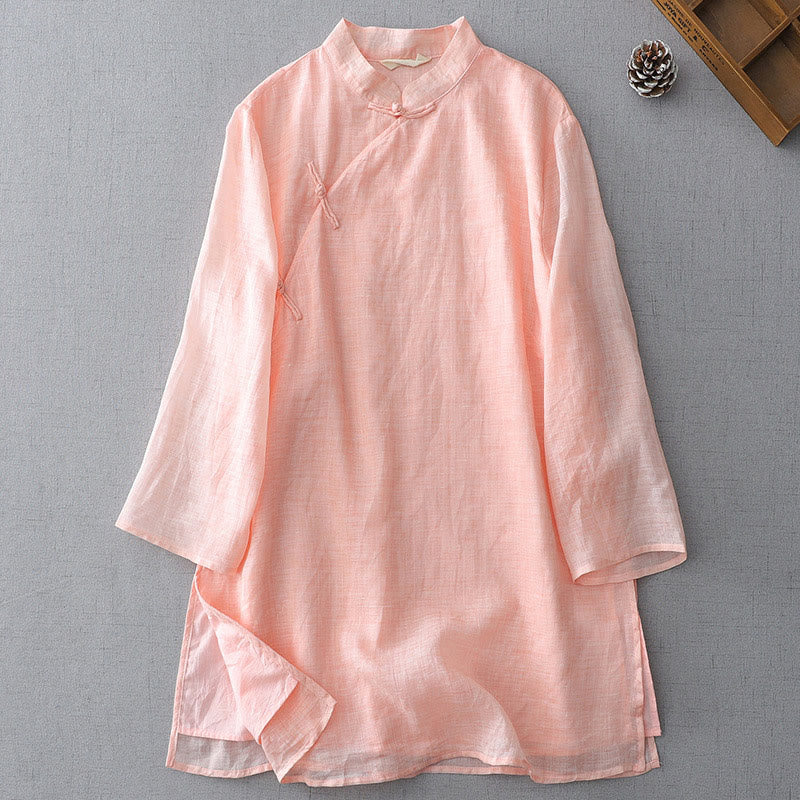 Chemise en coton et lin à double épaisseur et manches trois-quarts avec boutons grenouille et Buddha Stones - MistyRose - US8-10，UK/AU12-14，EU40-42 (2XL) - image 19