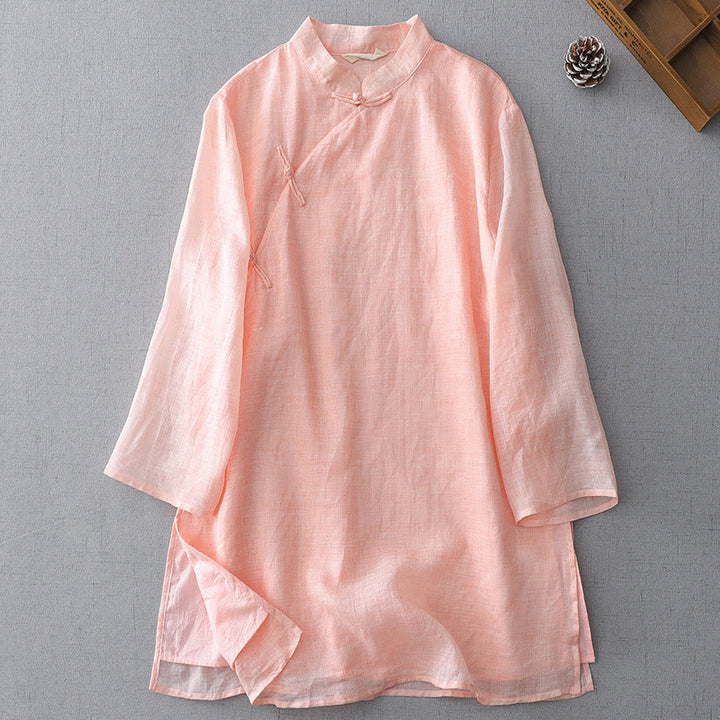 Chemise en coton et lin à double épaisseur et manches trois-quarts avec boutons grenouille et Buddha Stones - MistyRose - US8-10，UK/AU12-14，EU40-42 (2XL) - image 19