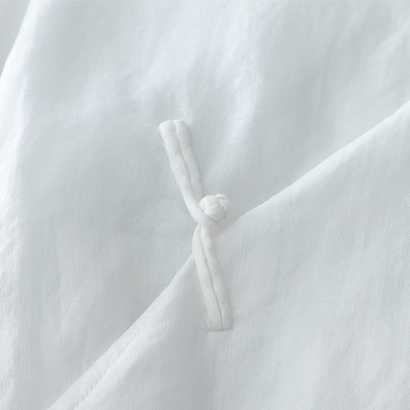 Chemise en coton et lin à double épaisseur et manches trois-quarts avec boutons grenouille et Buddha Stones - image 3