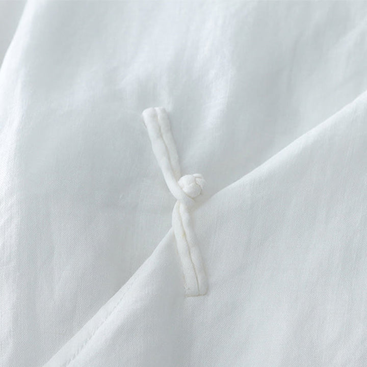 Chemise en coton et lin à double épaisseur et manches trois-quarts avec boutons grenouille et Buddha Stones - image 3