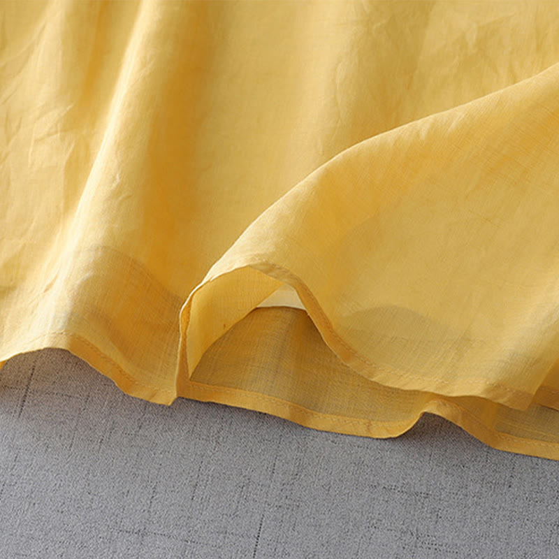 Chemise en coton et lin à double épaisseur et manches trois-quarts avec boutons grenouille et Buddha Stones - image 14