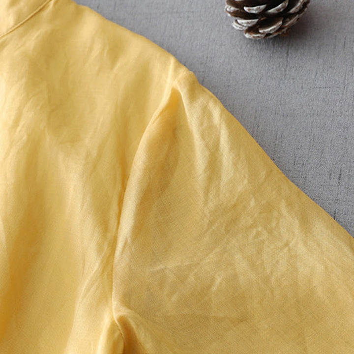 Chemise en coton et lin à double épaisseur et manches trois-quarts avec boutons grenouille et Buddha Stones - image 11