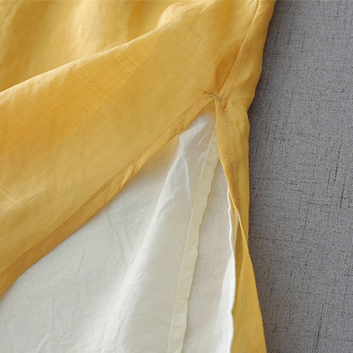 Chemise en coton et lin à double épaisseur et manches trois-quarts avec boutons grenouille et Buddha Stones - image 13