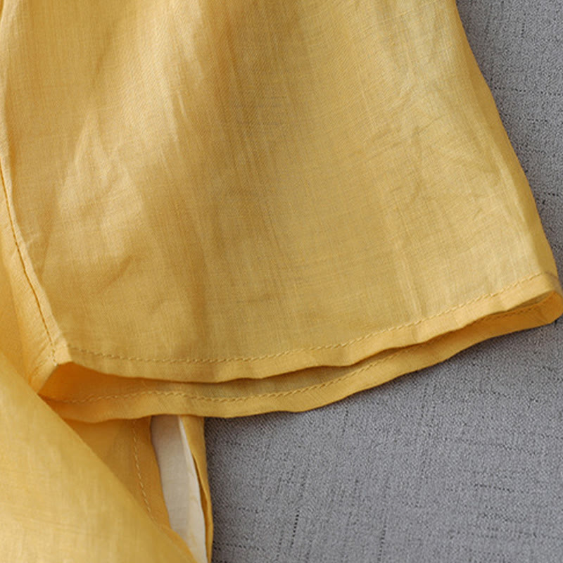 Chemise en coton et lin à double épaisseur et manches trois-quarts avec boutons grenouille et Buddha Stones - image 12