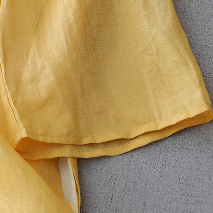 Chemise en coton et lin à double épaisseur et manches trois-quarts avec boutons grenouille et Buddha Stones - image 12