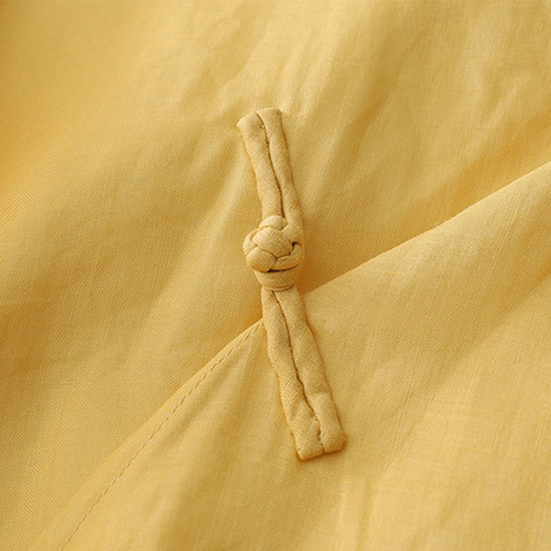 Chemise en coton et lin à double épaisseur et manches trois-quarts avec boutons grenouille et Buddha Stones - image 11