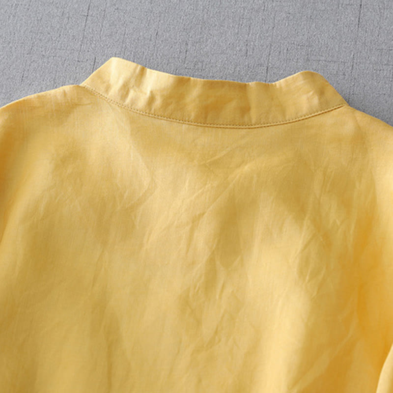 Chemise en coton et lin à double épaisseur et manches trois-quarts avec boutons grenouille et Buddha Stones - image 16