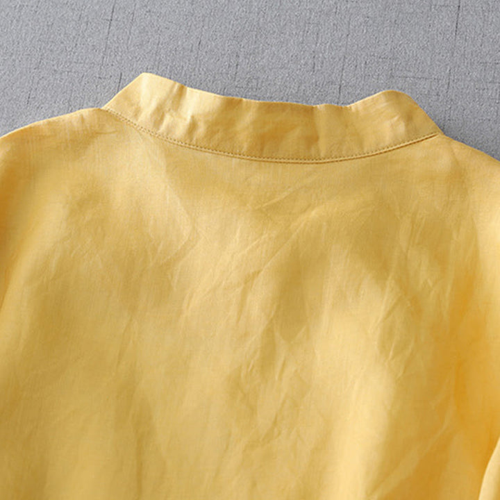 Chemise en coton et lin à double épaisseur et manches trois-quarts avec boutons grenouille et Buddha Stones - image 16