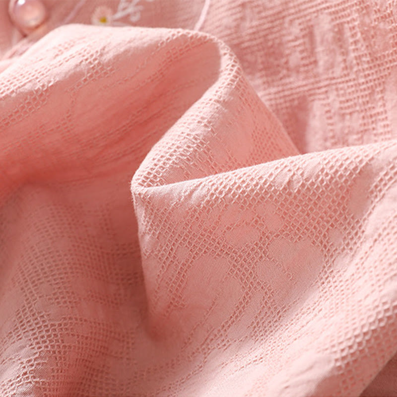 Chemise en coton et lin à manches courtes avec broderie de fleurs de prunier et Buddha Stones - image 11