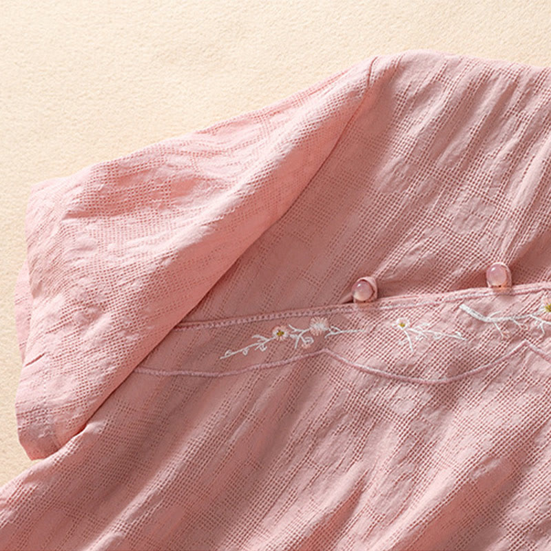 Chemise en coton et lin à manches courtes avec broderie de fleurs de prunier et Buddha Stones - image 5