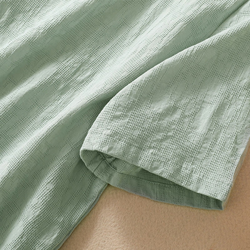 Chemise en coton et lin à manches courtes avec broderie de fleurs de prunier et Buddha Stones - image 16