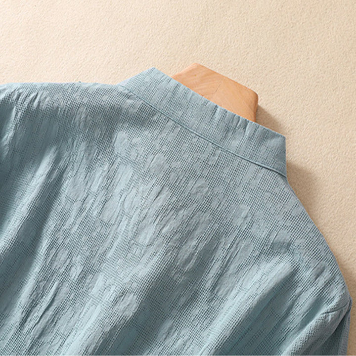 Chemise en coton et lin à manches courtes avec broderie de fleurs de prunier et Buddha Stones - image 21