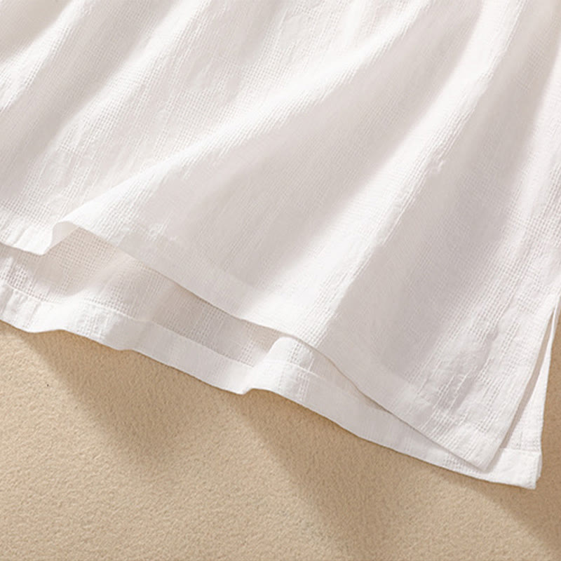 Chemise en coton et lin à manches courtes avec broderie de fleurs de prunier et Buddha Stones - image 30