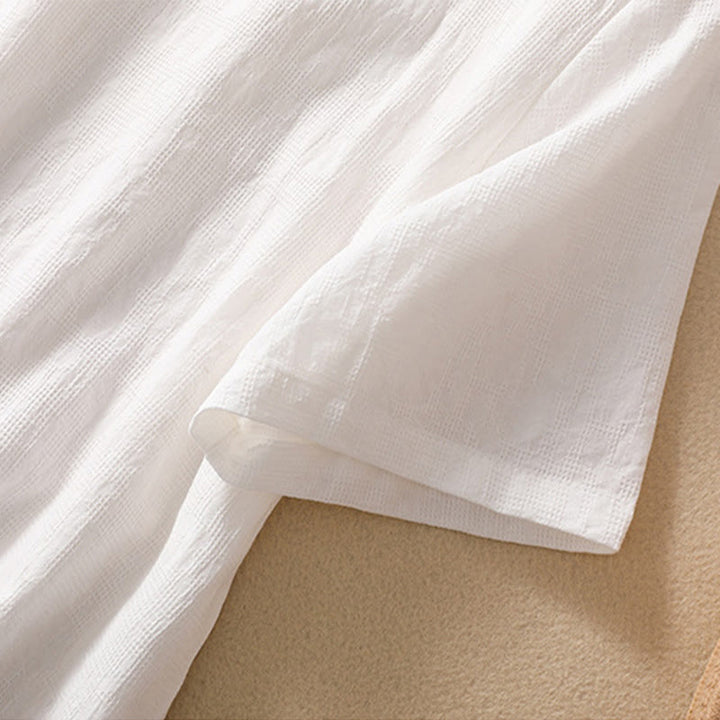 Chemise en coton et lin à manches courtes avec broderie de fleurs de prunier et Buddha Stones - image 29