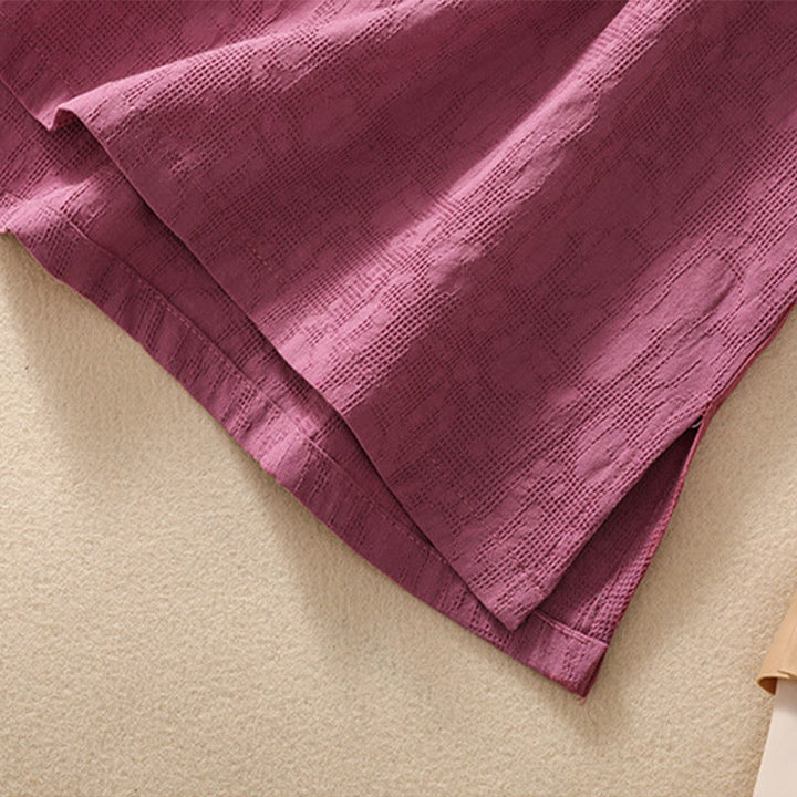 Chemise en coton et lin à manches courtes avec broderie de fleurs de prunier et Buddha Stones - image 39