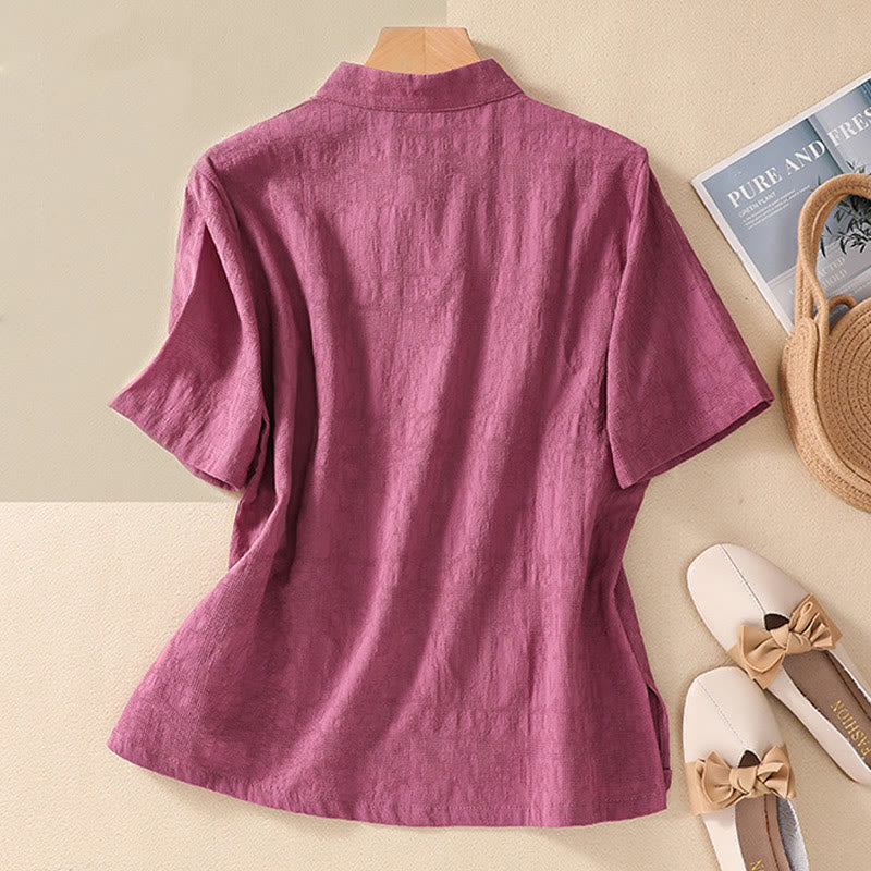 Chemise en coton et lin à manches courtes avec broderie de fleurs de prunier et Buddha Stones - image 34