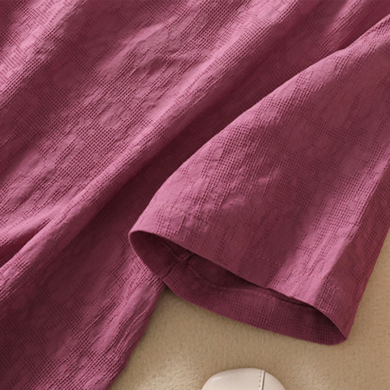 Chemise en coton et lin à manches courtes avec broderie de fleurs de prunier et Buddha Stones - image 37