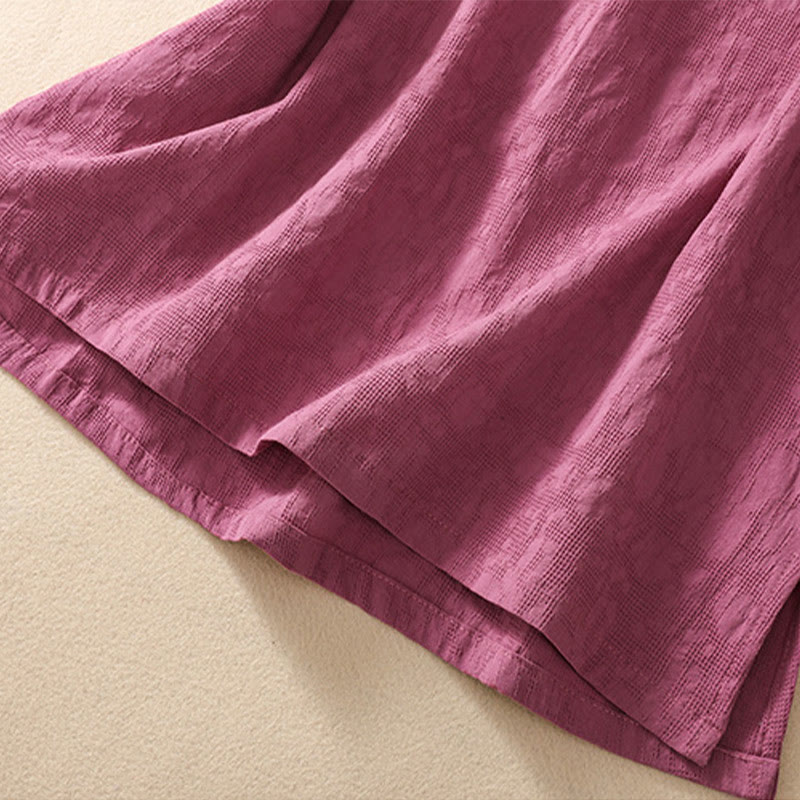 Chemise en coton et lin à manches courtes avec broderie de fleurs de prunier et Buddha Stones - image 38