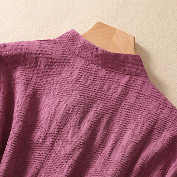 Chemise en coton et lin à manches courtes avec broderie de fleurs de prunier et Buddha Stones - image 36