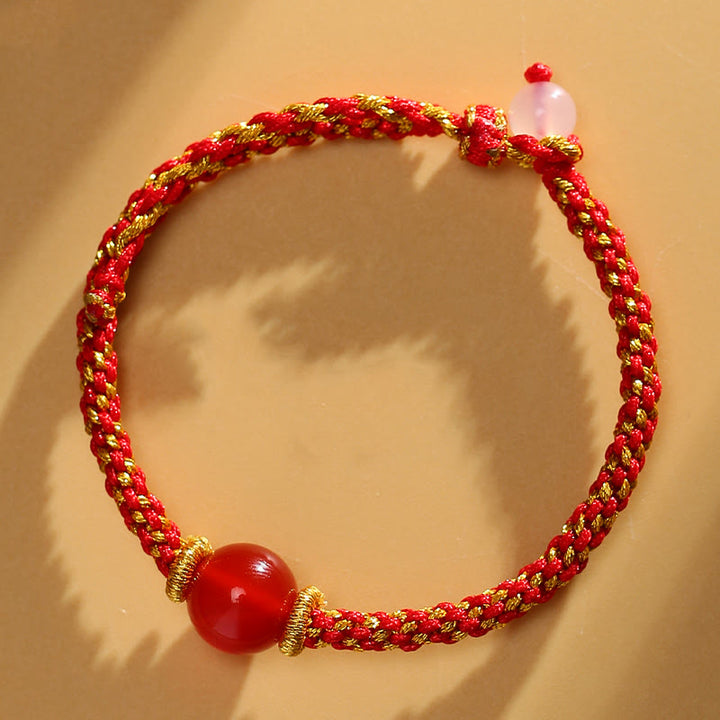 Bracelet tressé en perles de cristal rose et quartz rutile doré fait main en agate rouge et améthyste de Buddha Stones