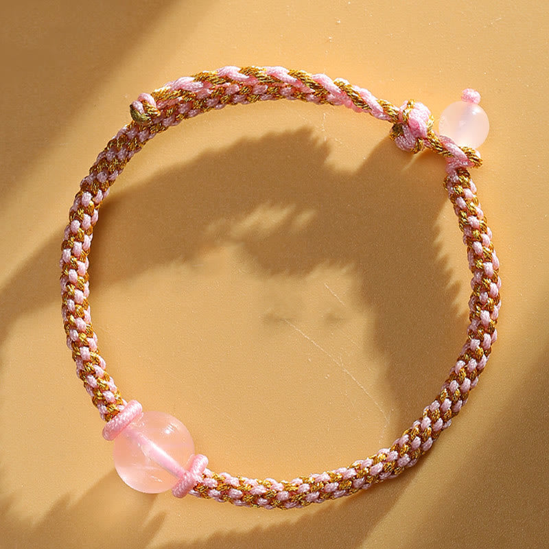 Bracelet tressé en perles de cristal rose et quartz rutile doré fait main en agate rouge et améthyste de Buddha Stones