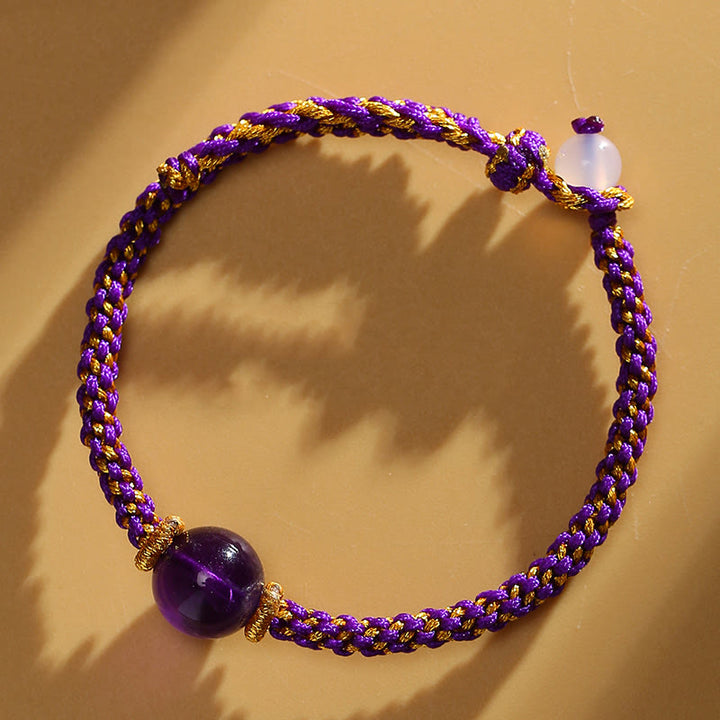 Bracelet tressé en perles de cristal rose et quartz rutile doré fait main en agate rouge et améthyste de Buddha Stones