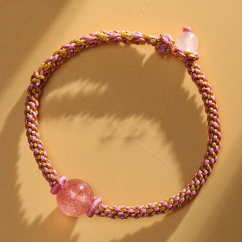 Bracelet tressé en perles de cristal rose et quartz rutile doré fait main en agate rouge et améthyste de Buddha Stones