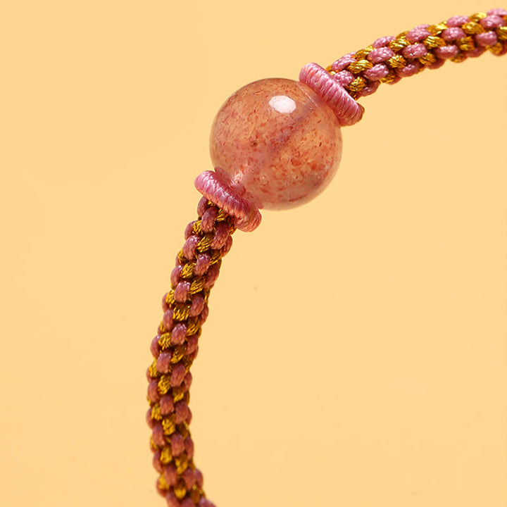 Bracelet tressé en perles de cristal rose et quartz rutile doré fait main en agate rouge et améthyste de Buddha Stones