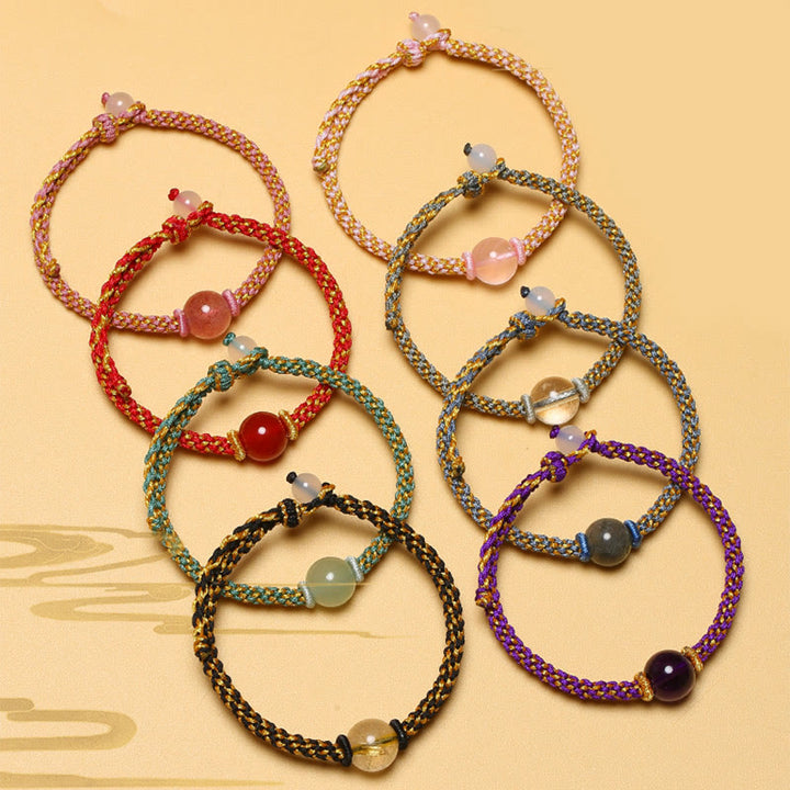 Bracelet tressé en perles de cristal rose et quartz rutile doré fait main en agate rouge et améthyste de Buddha Stones