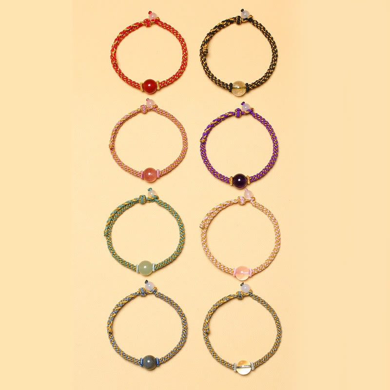 Bracelet tressé en perles de cristal rose et quartz rutile doré fait main en agate rouge et améthyste de Buddha Stones