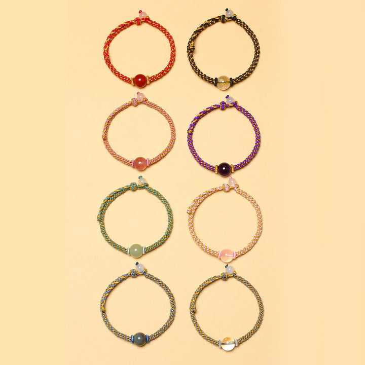 Bracelet tressé en perles de cristal rose et quartz rutile doré fait main en agate rouge et améthyste de Buddha Stones