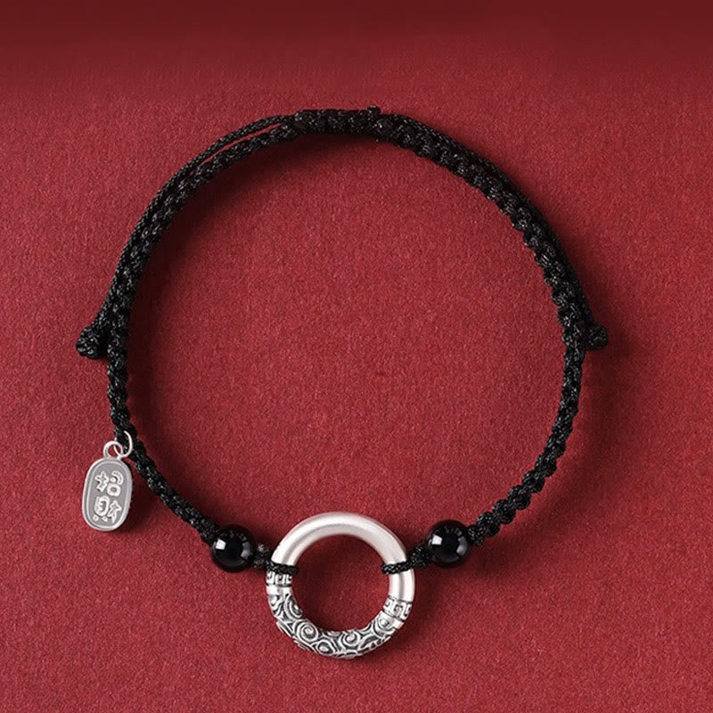 Bracelet à breloques en argent sterling 925 avec onyx noir et pierre de Buddha Stones - Boucle de la paix et breloque en agate porte-bonheur (tour de poignet 14-26 cm) - image 0