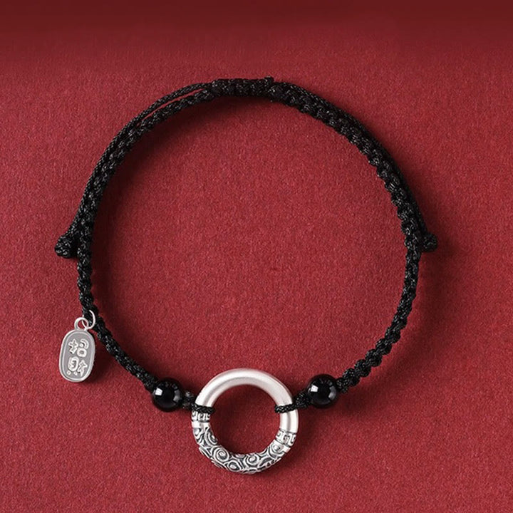 Bracelet à breloques en argent sterling 925 avec onyx noir et pierre de Buddha Stones - Boucle de la paix et breloque en agate porte-bonheur (tour de poignet 14-26 cm) - image 0